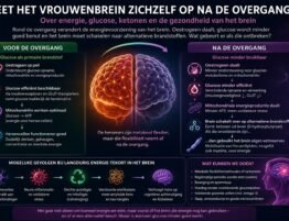 Vrouwenbrein na de overgang met uitleg over glucose, ketonen en energievoorziening
